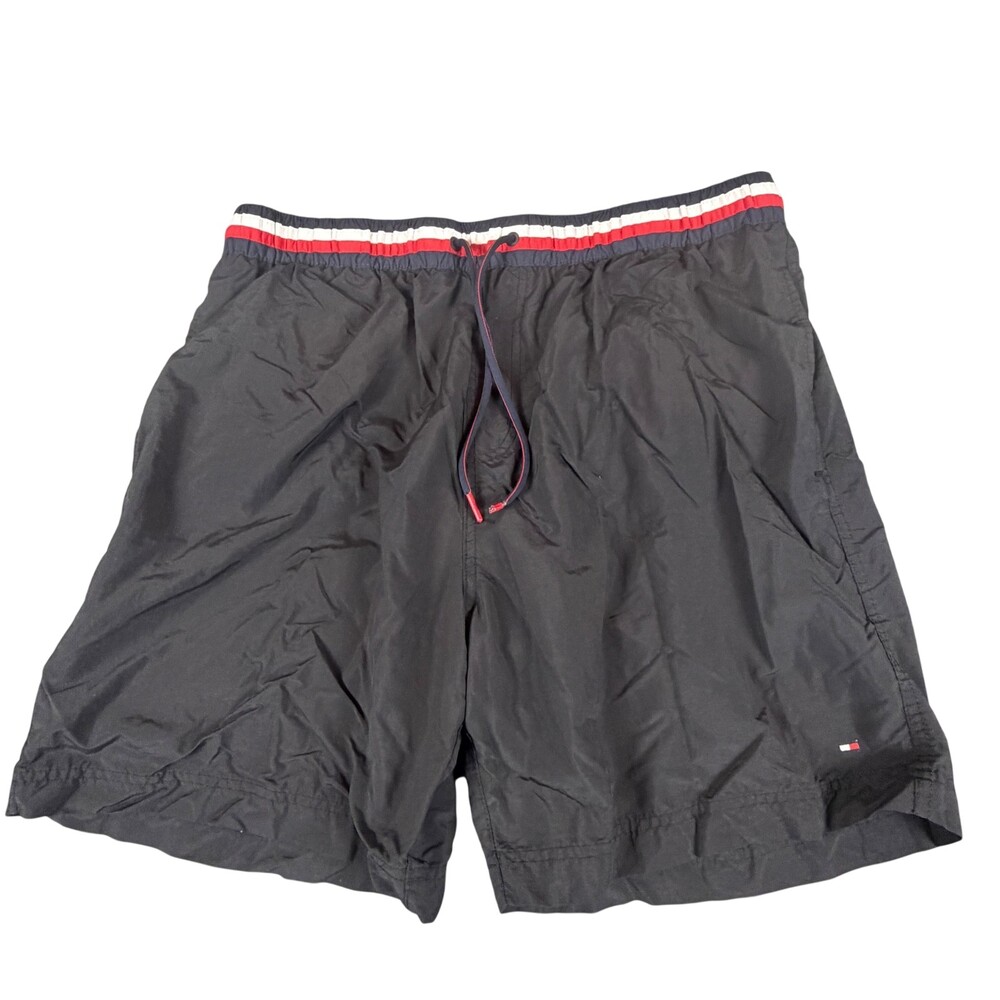 Tommy Hilfiger Swim Trunks Mens XXL Black Nylon Drawstring Elastic Waist Lined